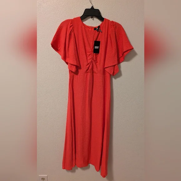 DKNY Flutter Sleeve Crinkle Dress - Picture 5 of 9